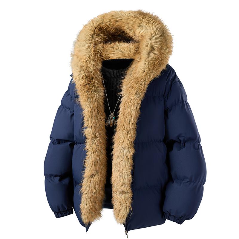 

Cotton Coat with Large Fur Collar and Hood, Mink Fur Cotton Coat, Detachable Large Fur Collar Cotton Coat L темно-синий