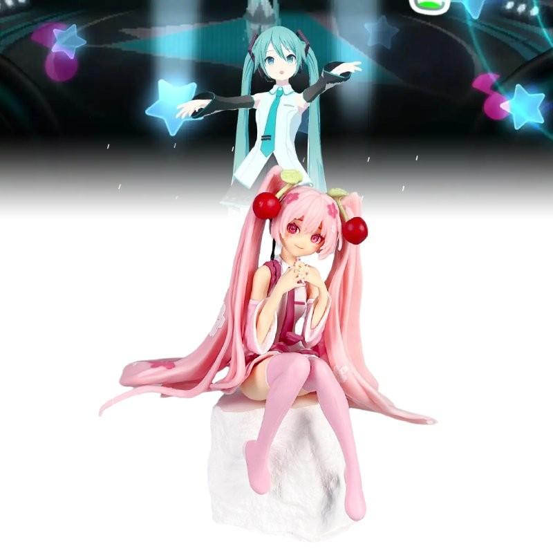 Adorable Vocaloid Miku Hatsune Sitting Pose Cherry Blossom Pvc Figure Model For Collectors