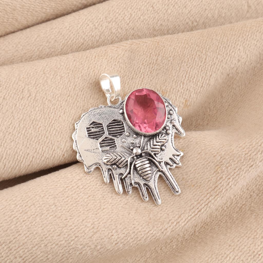 Pink Tourmaline Gemstone 925 Sterling Silver Jewelry Pendant 1.49" Gift For Wife CP-28-16