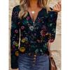 Elegant Casual Comfortable Style Painting Flower Elements Printing Pattern Code Women's Clothing Crew Neck Zipper Long Sleeve