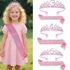 Birthday Princesses Tiaras Set With Rhinestones Crowns Sash Hair Accessory For Girls Party Celebration