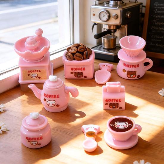 Dollhouse Miniature Coffee Bar Accessories Mini Resin Coffee Maker Machine Cup Jar Pot Figurine for Pretend Play Dollhouse Kitchen Ornaments