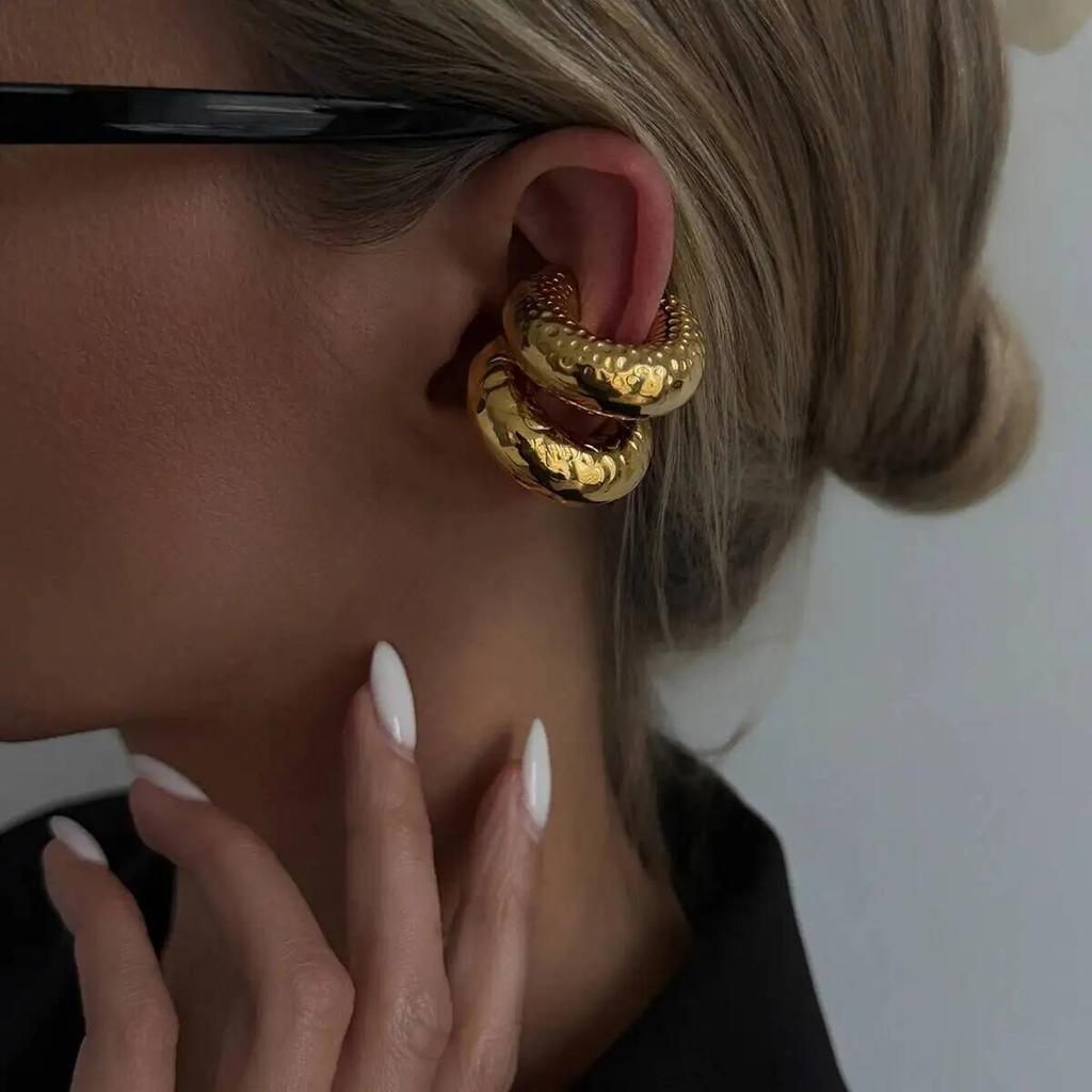 SHIXIN Punk Stainless Steel C Shape Thick Clip Earring Women 2026 New Minimalist Texture Earrings Fake Piercing Ear Clip Jewelry