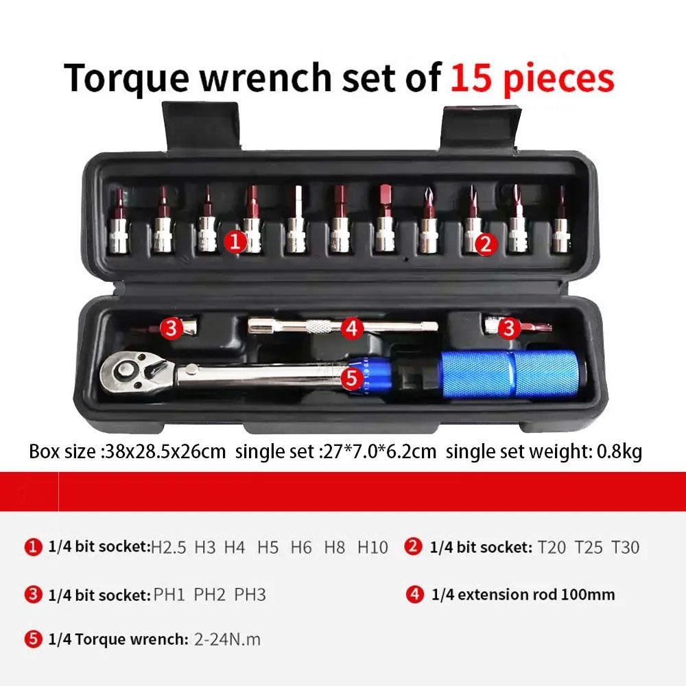 

Pintudy Bicycle Torque Wrench Set 1/4 2-24Nm Dual Direction Bike Allen Key Tool Socket Preset Type Spanner Pro Repair Tool Kit
