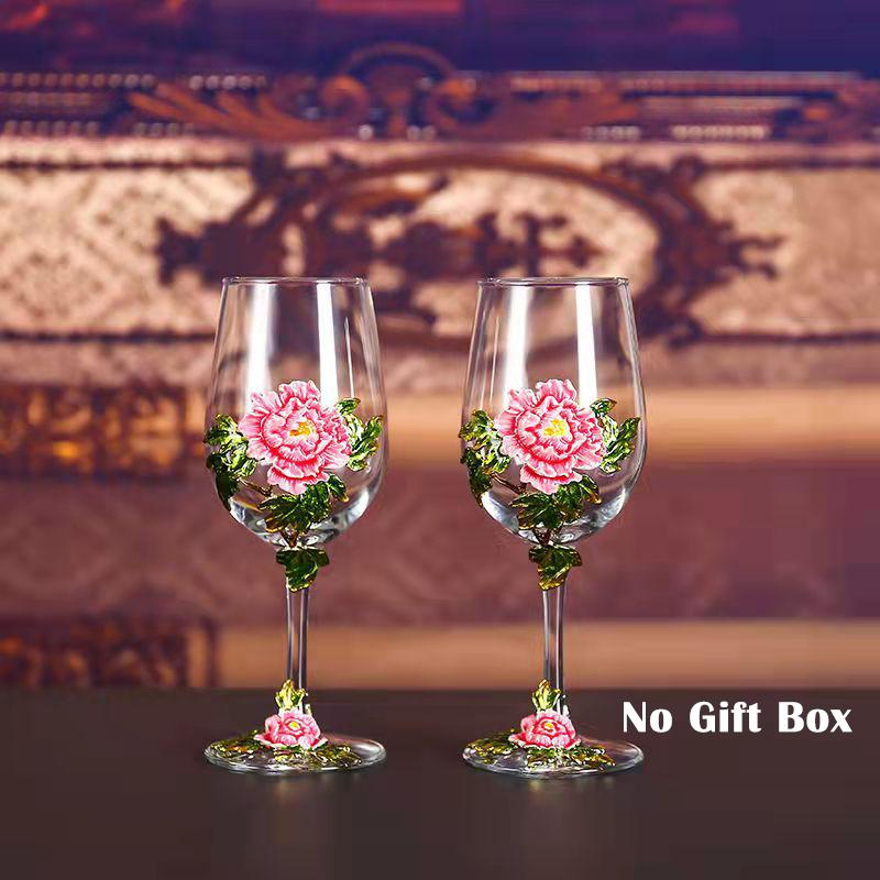 Superior Enamel Peony Glass Crystal Champagne Cup Set Goblet Glasses Glasses of Wine Wineglass Luxury Glass Cups Vintage Whiskey