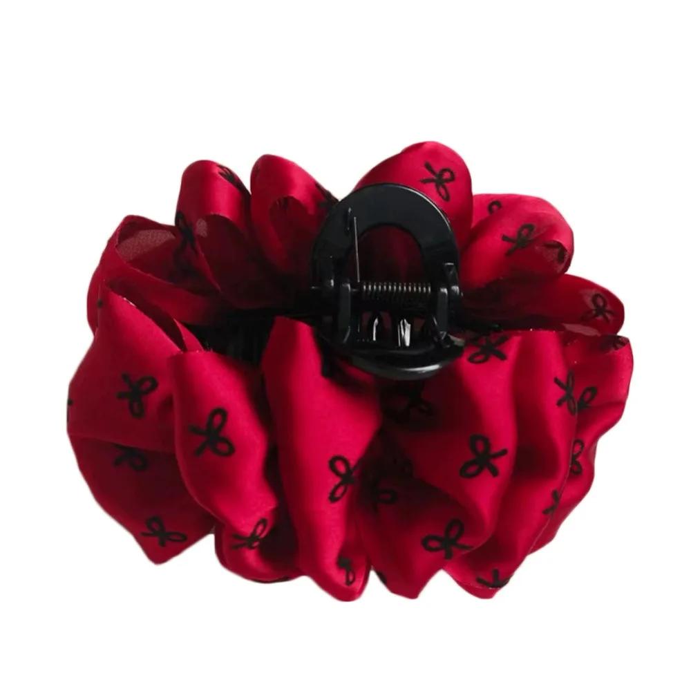 Fashion Elegant Bow Hair Claw Clips Double-sided Large Satin Shark Hair Claw Solid Bowknot Hairpins Barrettes Hair Accessories красный