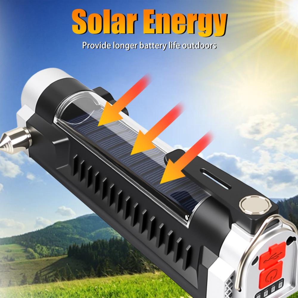 Multi-function Solar Lamp Repair Work Light with Magnet Rechargeable Flashlight Portable LED Lantern Outdoor Car Safety Hammer