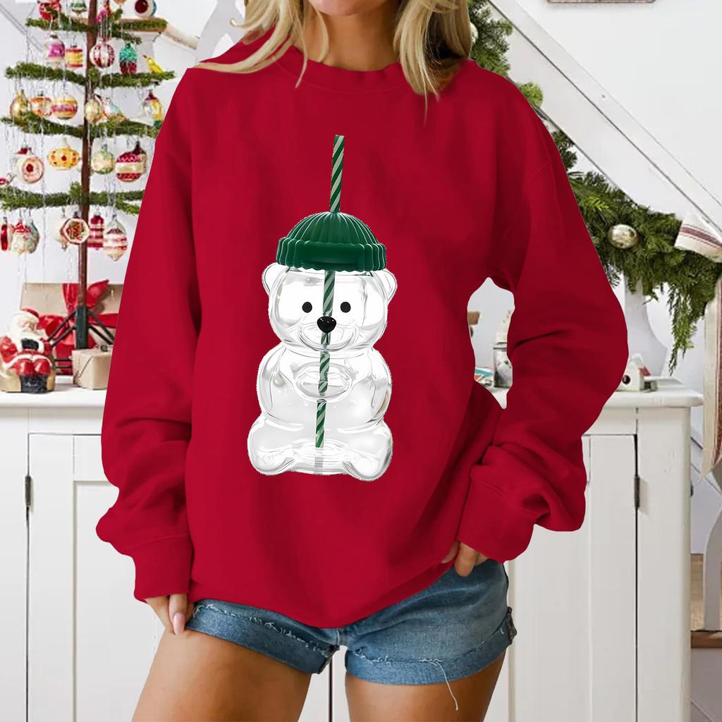 Damen Locker Bequem Lässig Modisch Charakterdruck Rundhals Langarm Sweatshirt