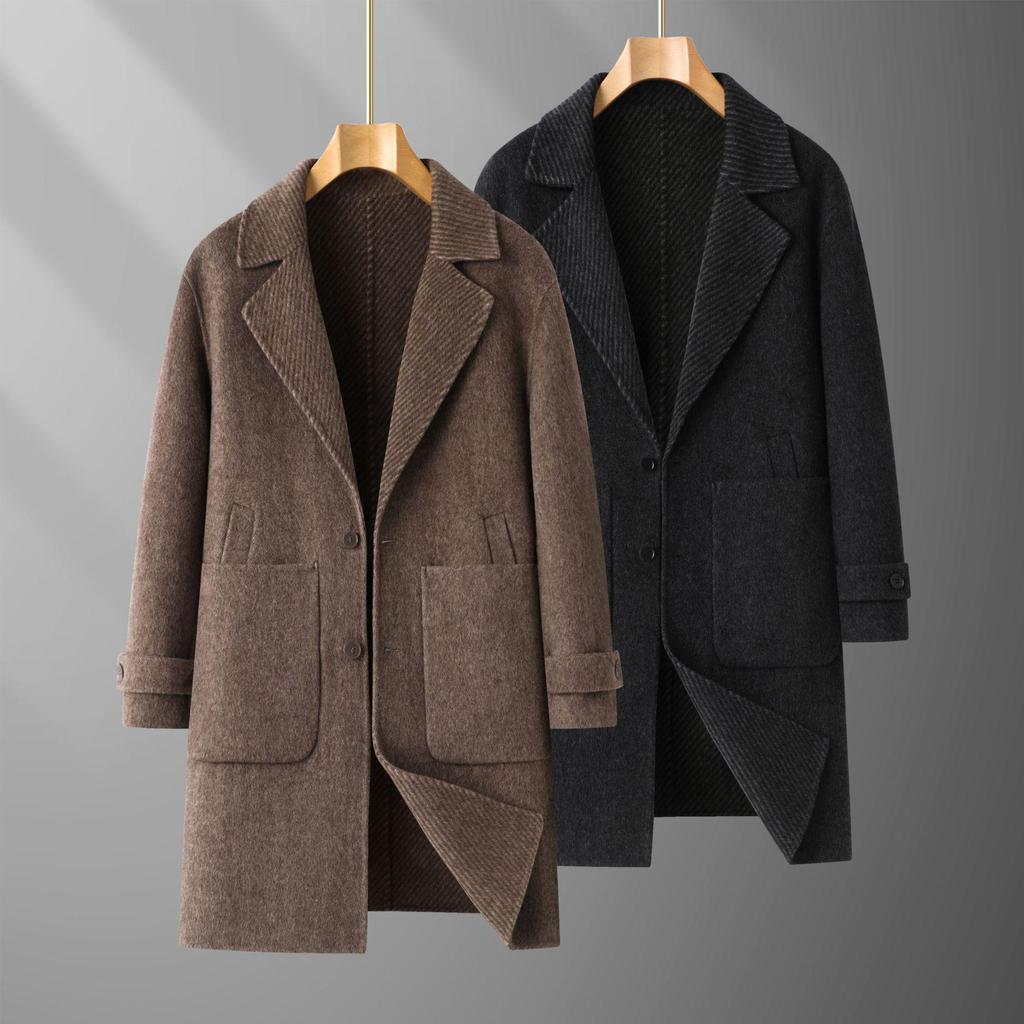 Men's Wool Double-Faced Mid-Length Trench Coat - 2025 Autumn/Winter Collection