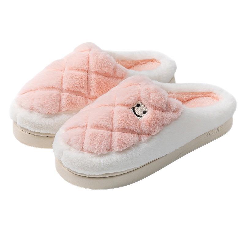 Winter new smiley face fluffy slippers piled thickened cotton slippers indoor home couple slippers non-slip and warm