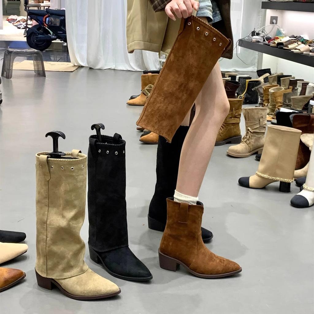 Brown Maillard Suede High Heel Pointed Knight Boots Women's Boots 2025 Fall/Winter Western Skinny Boots