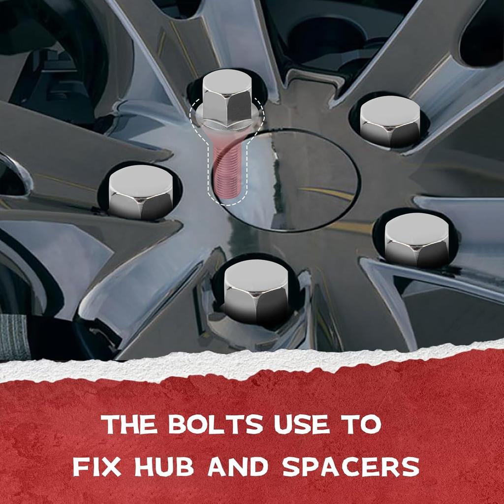 12x1.25 Wheel Lug Bolts 5 Pcs Silver Lug Shank 28mm Compatible with Jeep Compass Renegade Fiat Cherokee Acorn, 28mm Shank 19mm Hex 2.45 inch Length