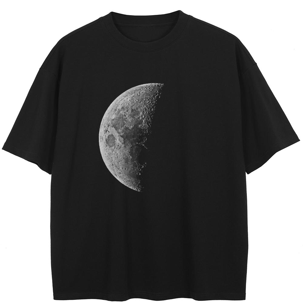 

Уличная футболка с графикой луны, хлопковая, выстиранная черная, футболка унисекс, топы, футболки, футболка с короткими рукавами XXL чёрный