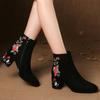 Autumn and Winter Frosted Short Boots New Thick Heel Velvet Ethnic Style Soft Sole Embroidered Middle Heel Mid Boots Cotton Shoes