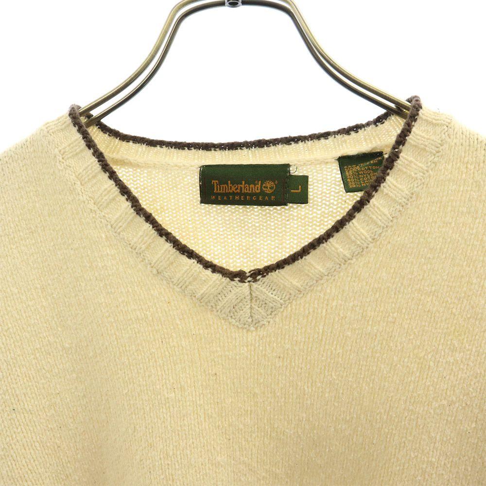 Timberland 90s Long Sleeve V Neck Sweater L White Knit Old Vintage Men's Used