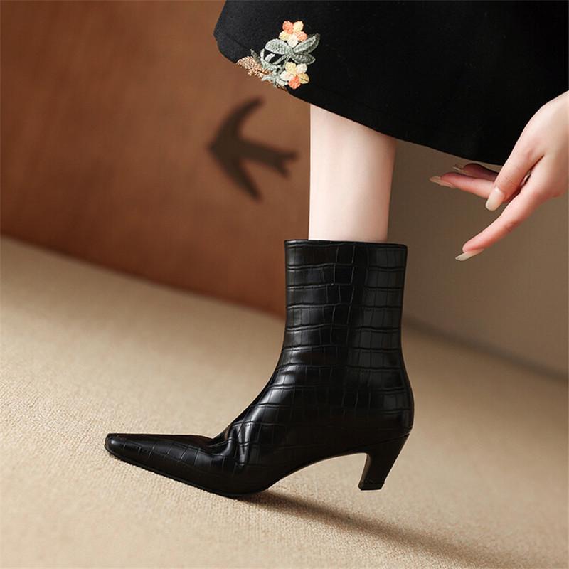 Mode Automne Hiver Cuir Fendu Bottes Femme Mode Bottes à Bout Carré pour Femmes Bottines Chaussures pour Dames Bottes Western Zapatos Mujer