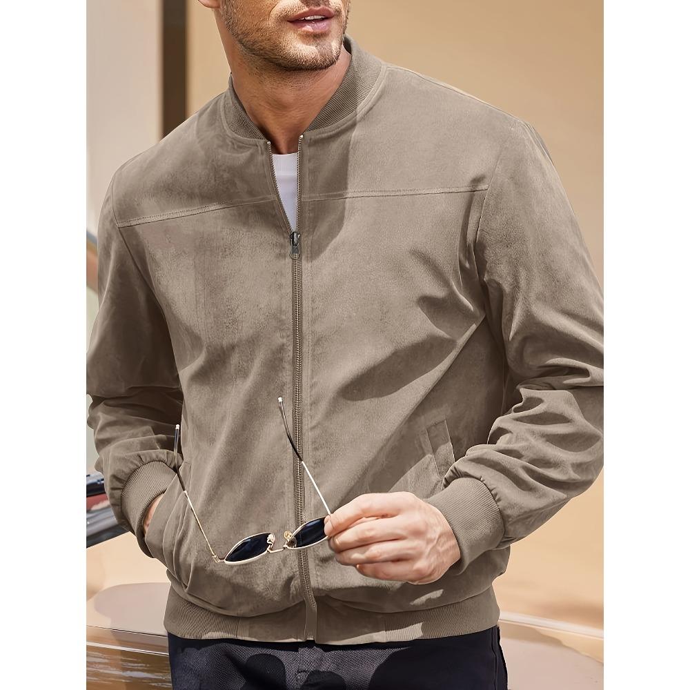 Men's Casual Retro-Inspired Lightweight Zip-Up Jacket Solid Color Baseball Collar