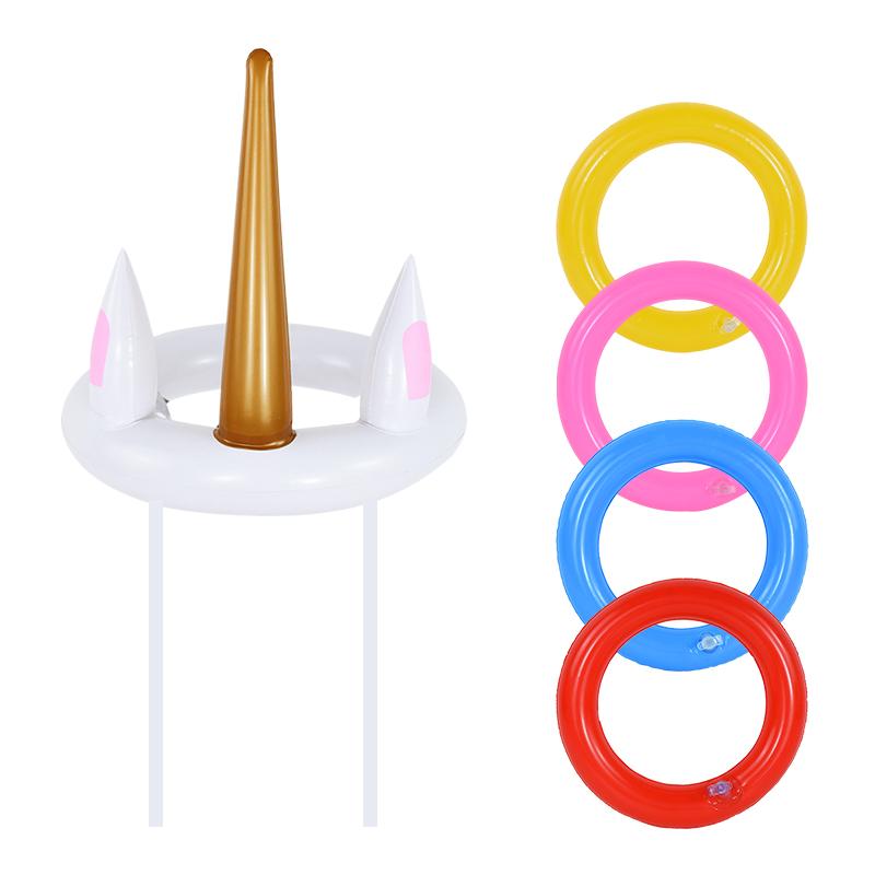 Einhorn Aufblasbares Ringwurfspiel Spielzeug Kinder Geburtstagsfeier Gastgeschenke Geschenke Hawaiianische Sommer Strand Poolparty Dekoration Zubehör