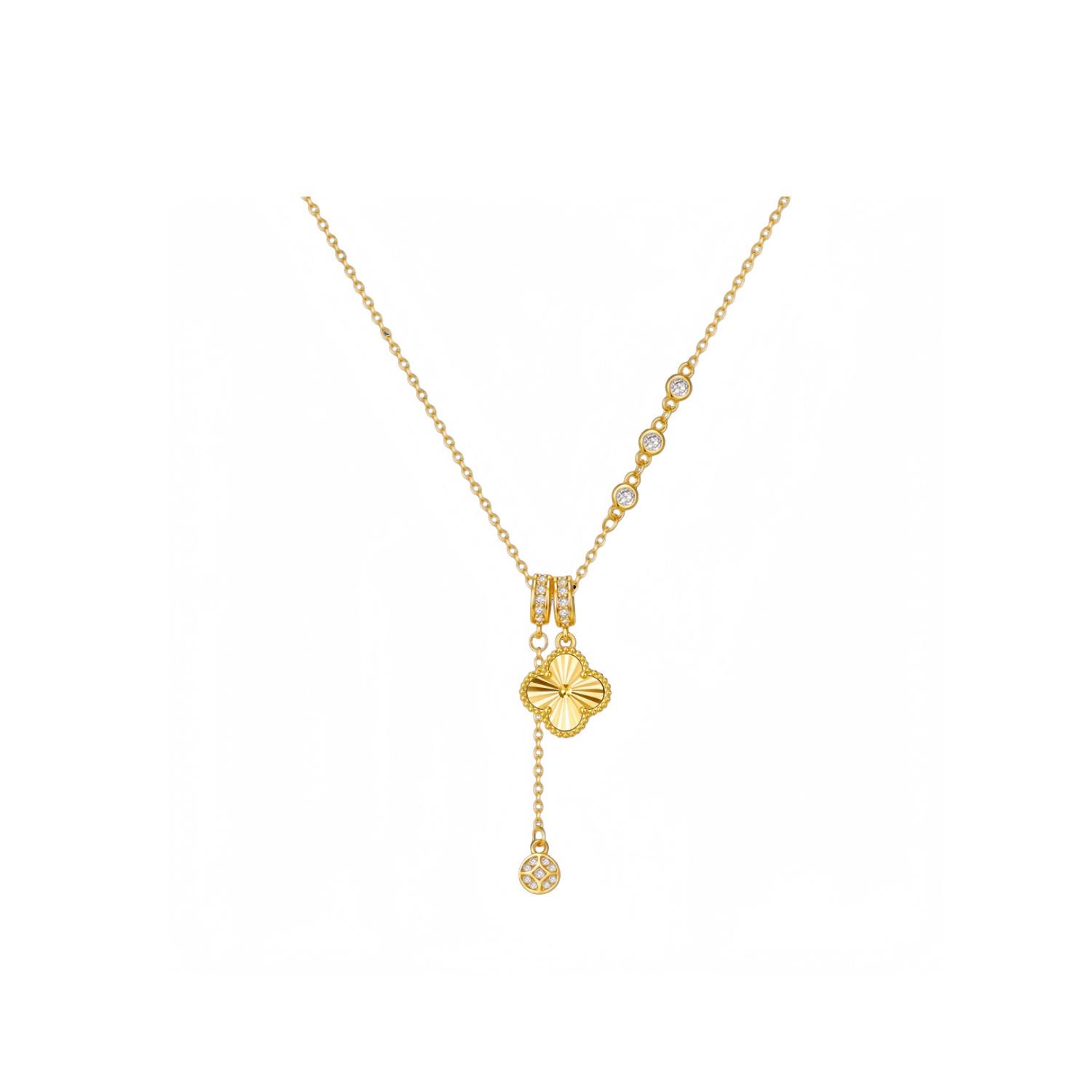 Elegante Damen Laser Gravierte Kleeblatt Schlüsselbein Kette - Luxuriöses Design beige