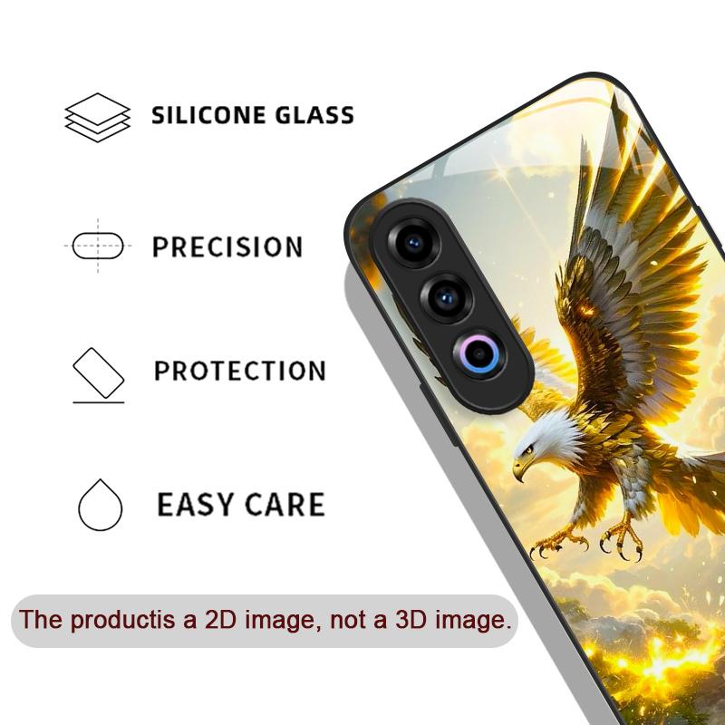 Stylish Eagle Golden Diamond Pattern Tempered Glass Phone Case for OnePlus 13R 12 11 10 9 Nord CE4 3 2 Lite ACE2 ACE3 Pro Cover