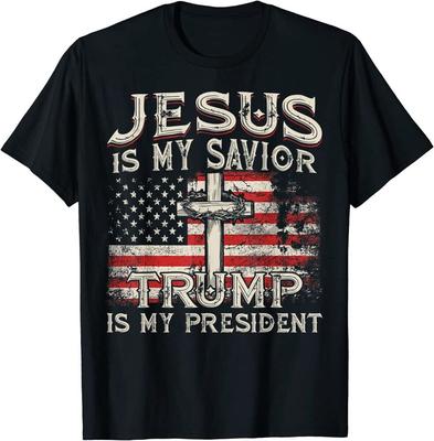Funny Jesus Is My Savior Trump Is My President American Flag Unisex T-Shirt