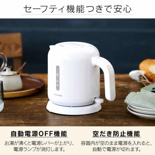 Iris Ohyama Electric Kettle 800ml Easy To Clean Filter Cleaning/Removable Lid No Odors Transfer Equipped with Dry-Fire Prevention Function IKEB800W Wh