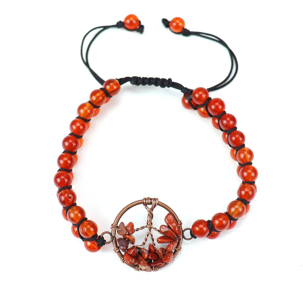 Vintage Handwoven Natural Crystal Red Agate Beads Tree Of Life Bracelet Adjustable B11