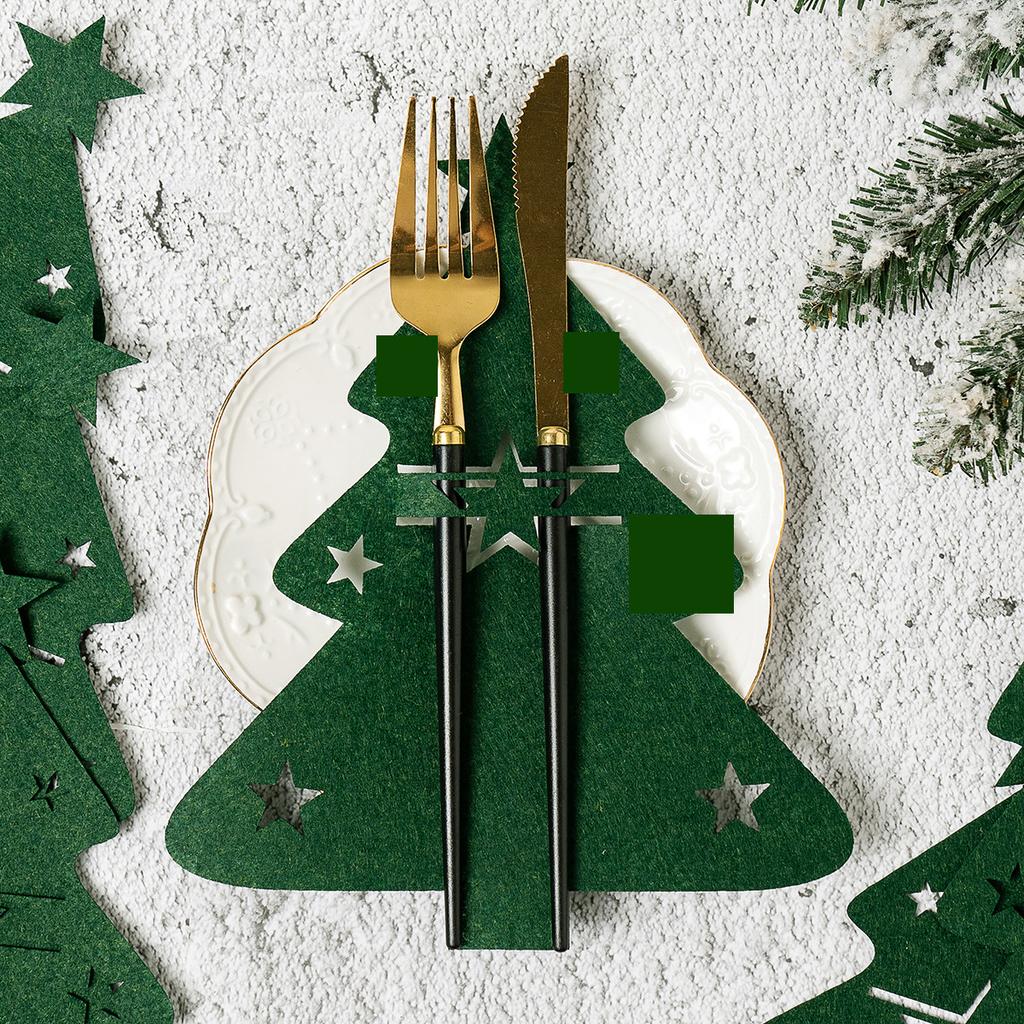 10/20pcs Red Green Xmas Tree Cutlery Knife Fork Spoon Covers Table Decor Christmas Tableware Pocket Holder Bags New Year Dinner