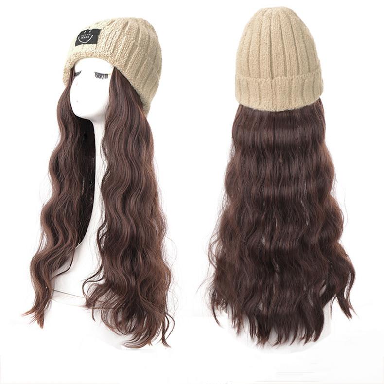 Knitting And Velvet Wig Hat for Autumn And Winter High Temperature Resistant Synthetic Long Curly Hair Fashion