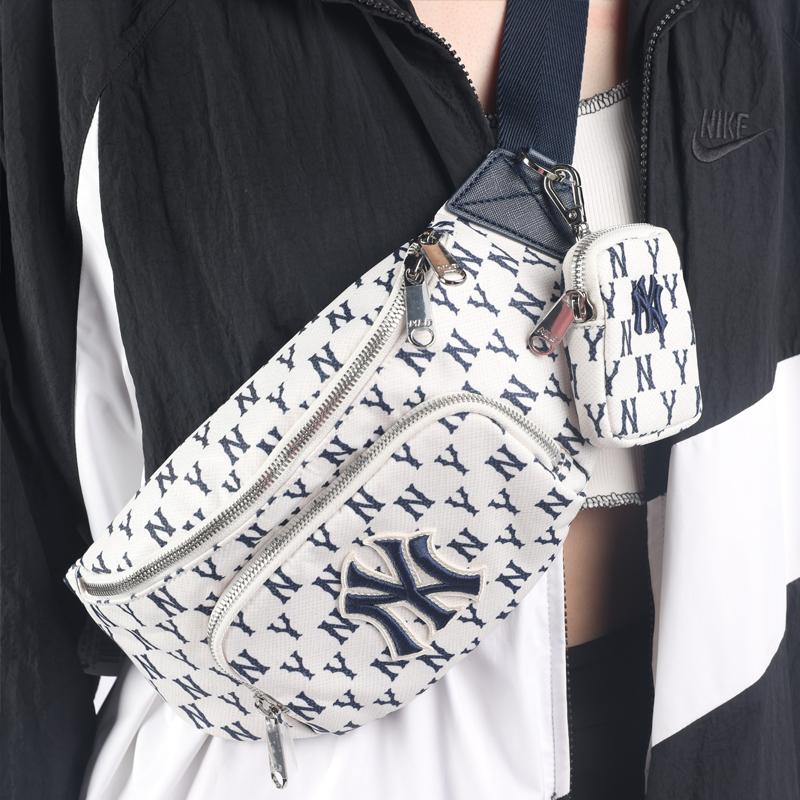 New MLB Monogram Collection Polyester Combo Bag, One Shoulder Crossbody Fanny Pack Regular Unisex Cream White 3AHSM012N-50CRS