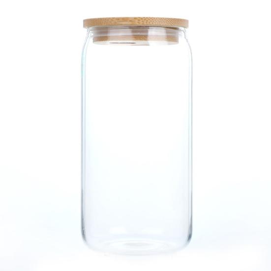 Trendy Mason Jar Tumbler Glass Straw Cup with Wood Lid for Cold Drinks 500ml Borosilicate Cup for Soda & Bubble Tea