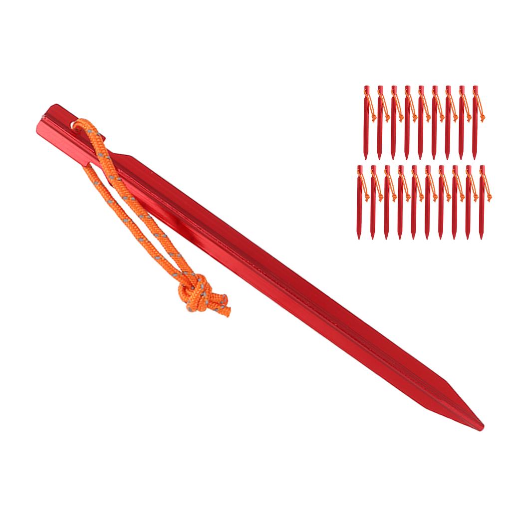 Tent Stakes V Shape Heavy Duty Tent Peg with Ropes for Outdoor Camping Tent Accessories Red