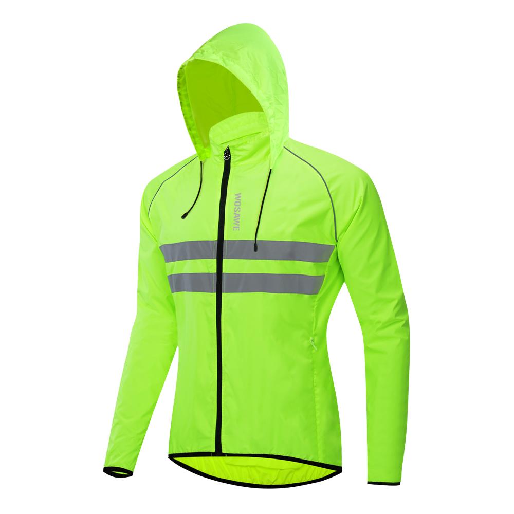 

Велосипедна куртка WOSAWE з капюшоном Hi Vis водонепроникна вітронепроникна велосипедна трикотажна велосипедна вітрова куртка чоловіча M зелений