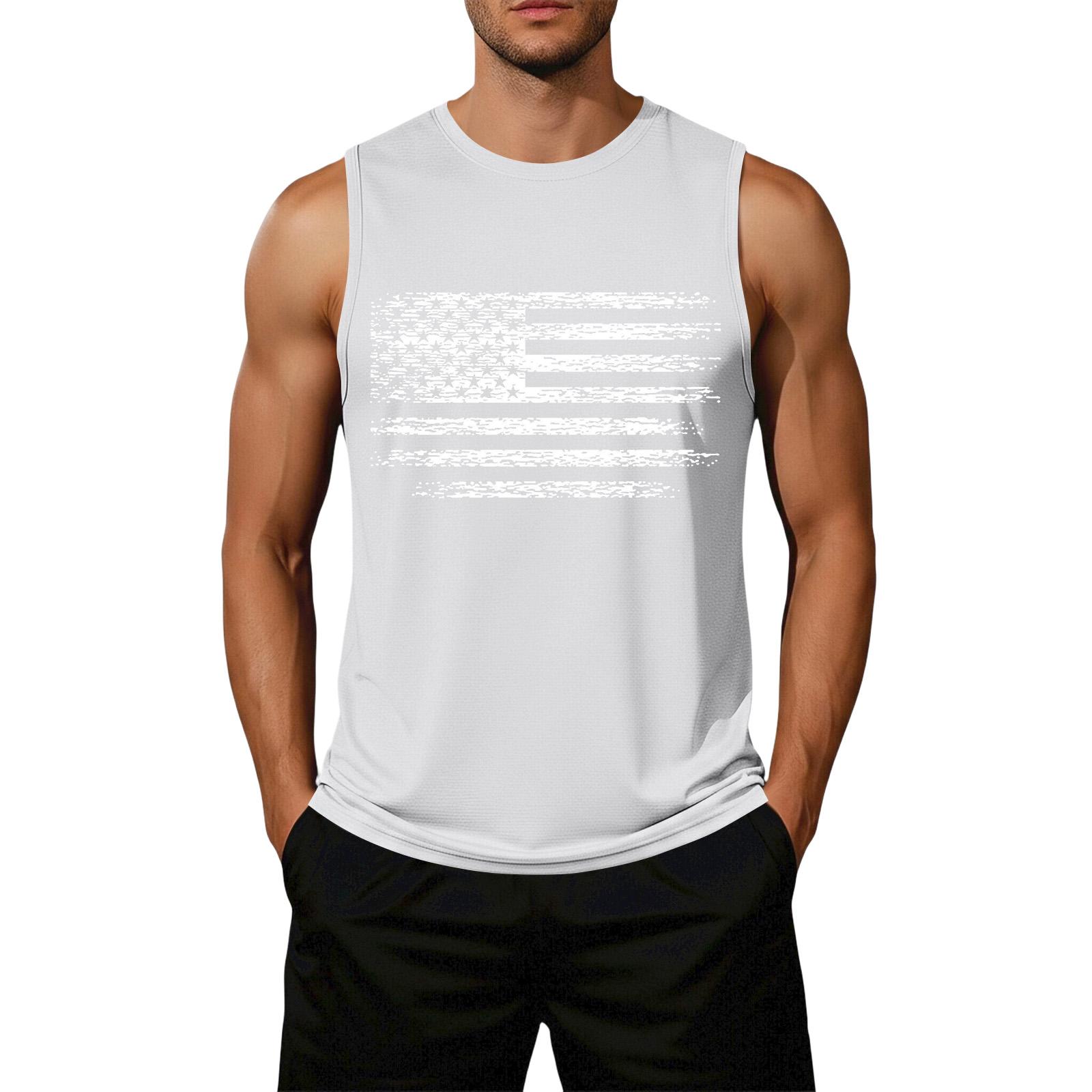 

Men s Loose Fit Casual Sleeveless Top Flag Print Graphic 250 Years SemiQuincentennial Commemorative Design We The People M білий