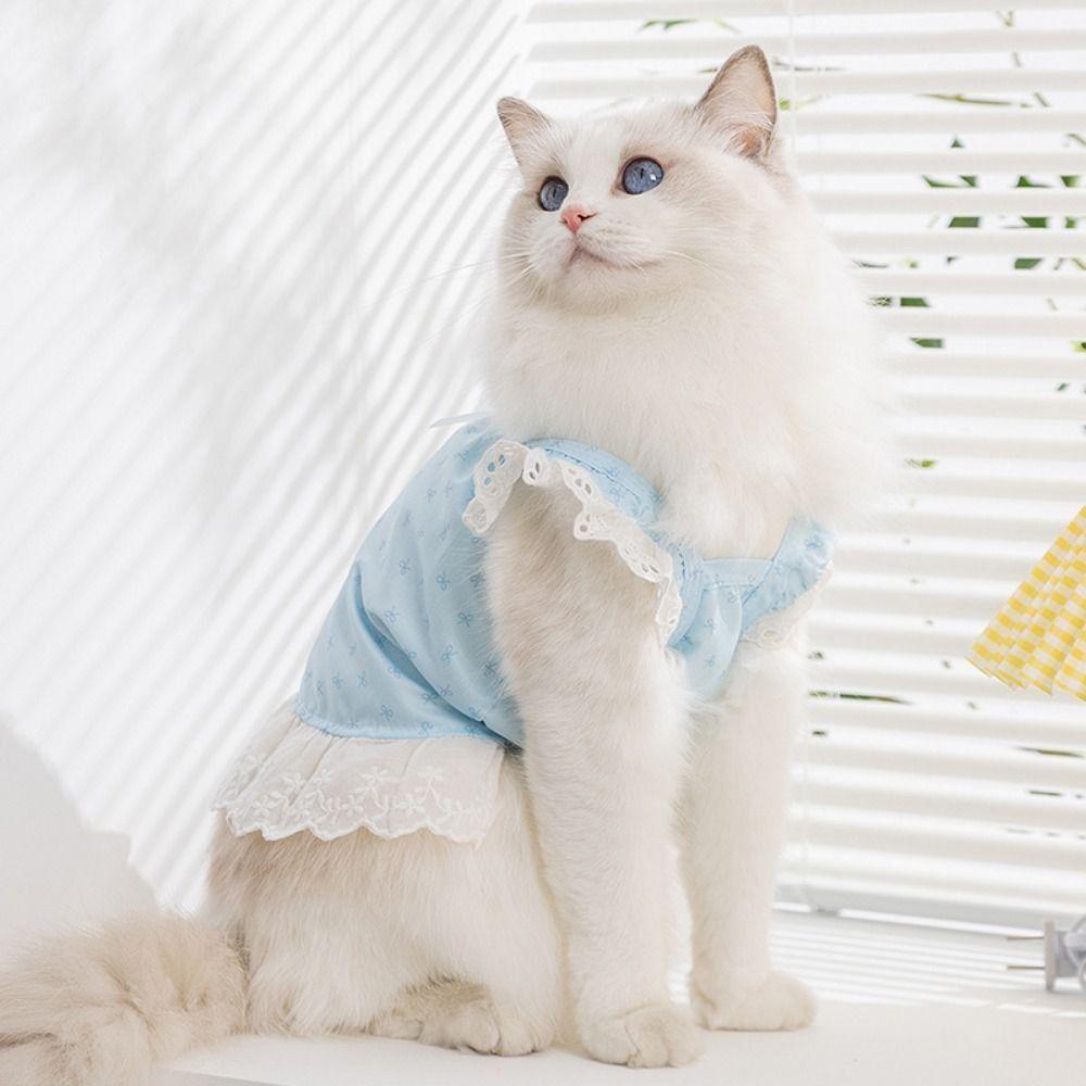 Exquisite Lace Cat Skirt Breathable Dog Princess Dress Simple Bow Print Dog Dress  Pet Supplies