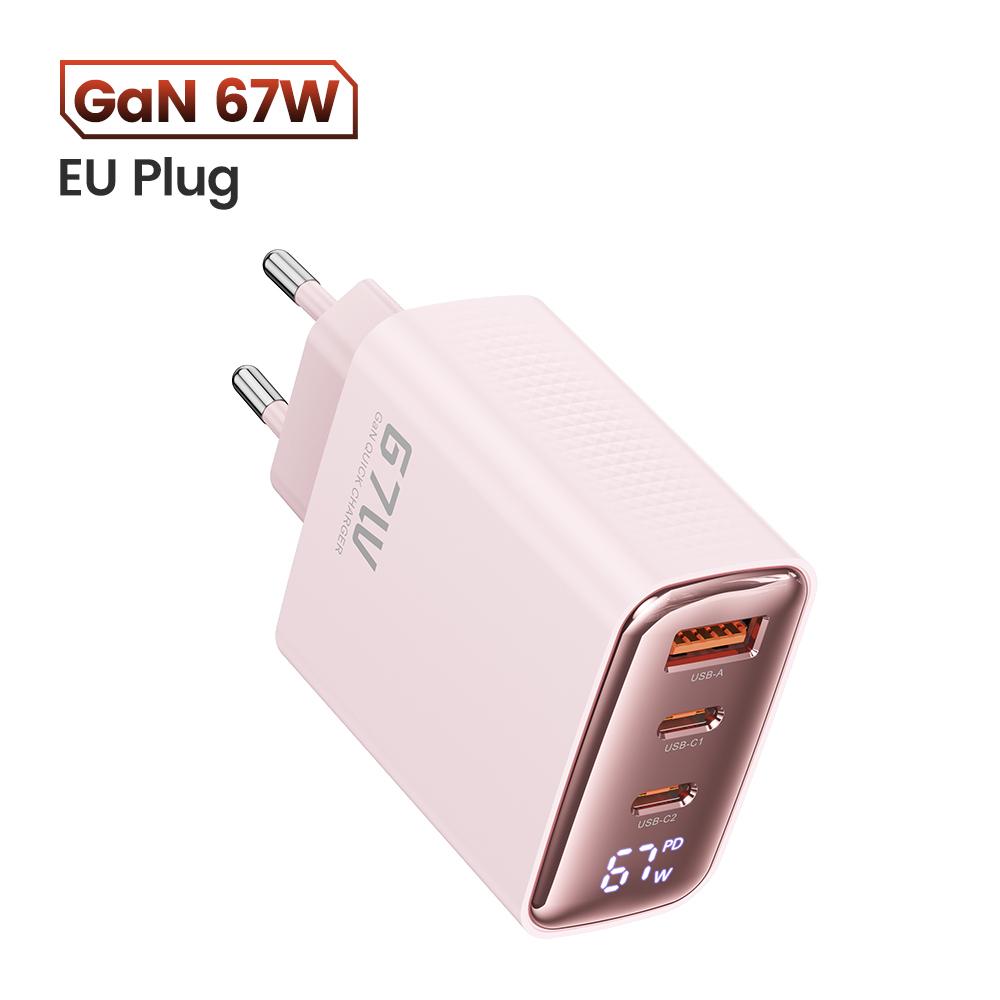 67W GaN Ladegerät 3-Port USB Typ C Schnellladeadapter Ladegerät Digitalanzeige Für iPhone Samsung Xiaomi EU US UK KR Stecker