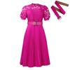2024 European American Style Women Lace Pleated Short Sleeve Dress