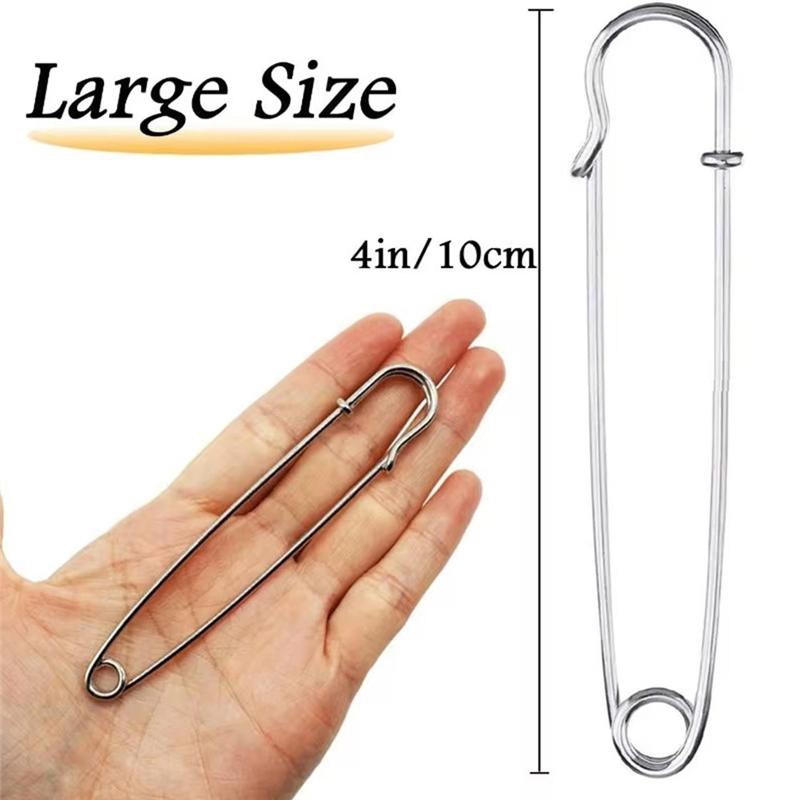Good-50Pcs 10Cm Safety Pins Paper Clip DIY Sewing Tool Silver Metal Needles Large Safety Pin Brooch Accessories