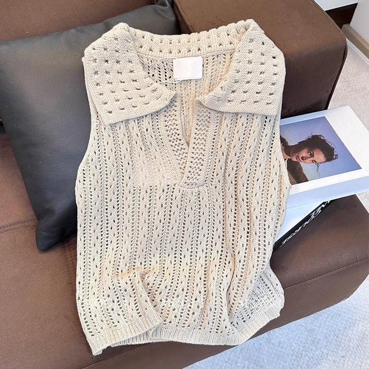 French Hollow-out Knitted Vest Women's Summer High-end Elegant Versatile Sleeveless Top