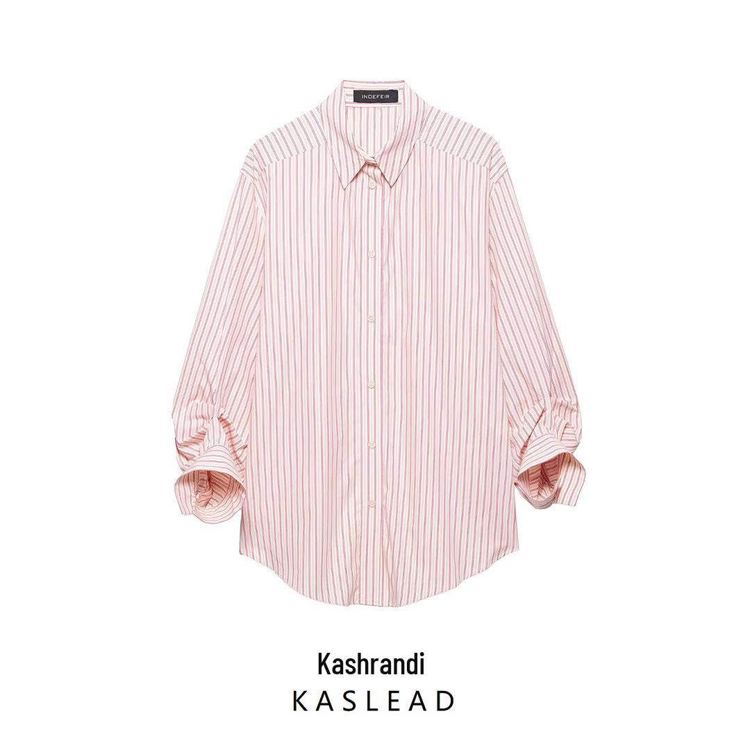 

2025 Spring Women s European & American Fashion: Simple Loose Striped Shirt XS