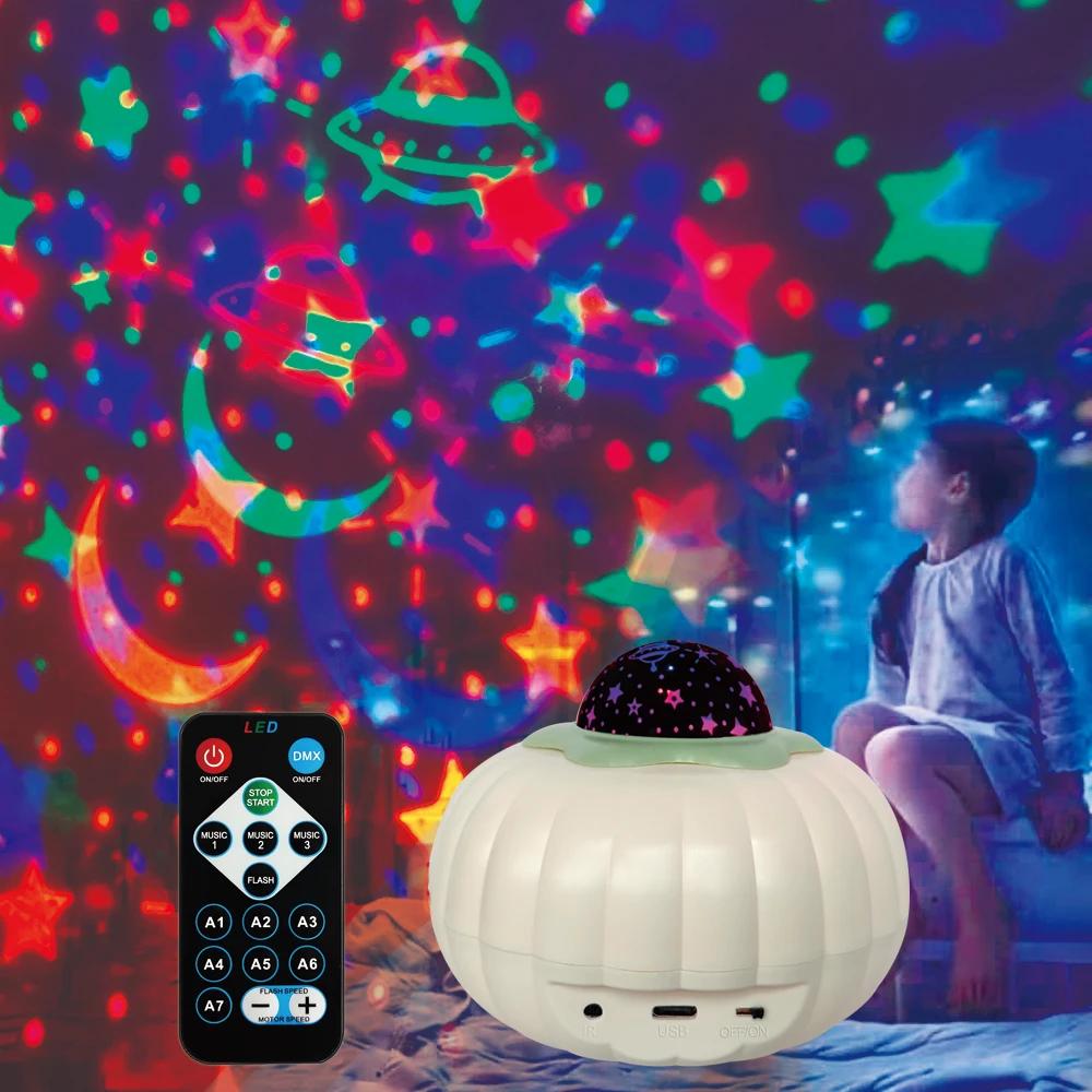 LED Starry Sky Pumpkin Projector Light With Remote Control And Sound-Controlled Auto Rotating Aurora Night Light for Halloween