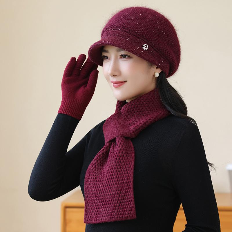 

The Elderly Hat Women Winter Warm Plush Hat Ear Protector Knitted Hat Single hat бордовий