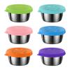 6Pcs Salad Dressing Container Leakproof Reusable Stainless Steel Small Container with Lid Sauce Cup Bowl for Lunch Box