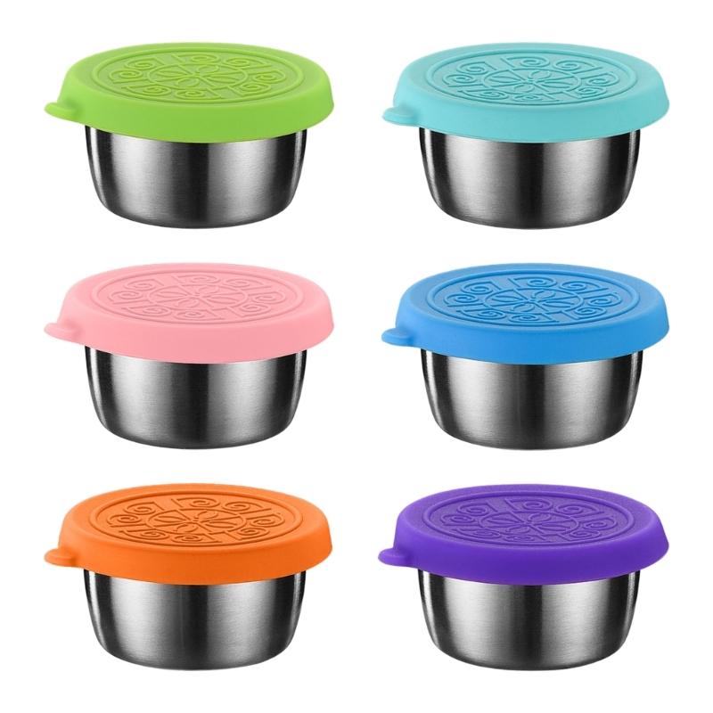 

6Pcs Salad Dressing Container Leakproof Reusable Stainless Steel Small Container with Lid Sauce Cup Bowl for Lunch Box 1