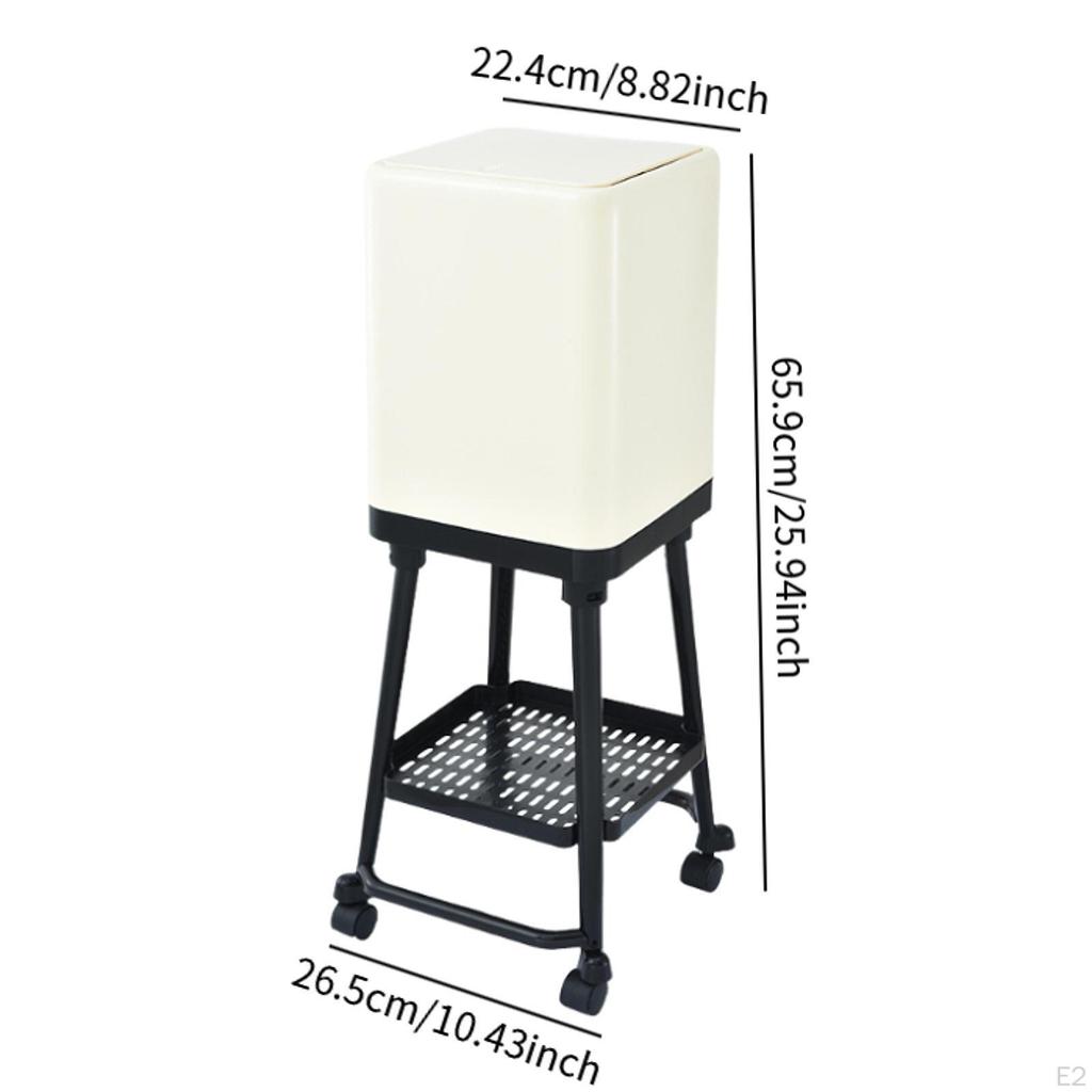 Press Type Trash Can with Wheels Rolling Garbage Dustbin Household Removable Waste Basket