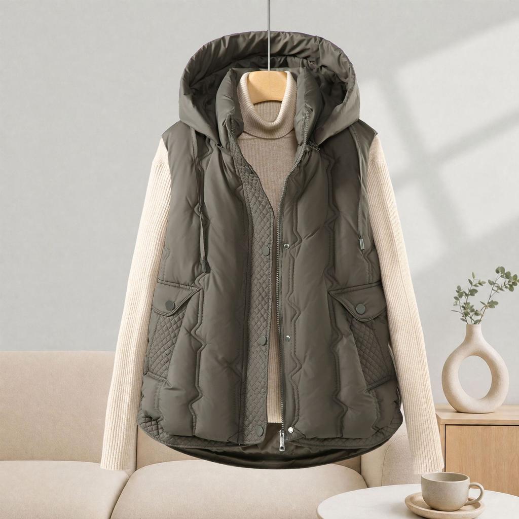 Down cotton vest women's autumn and winter new outer wear versatile vest black vest hooded short coat
