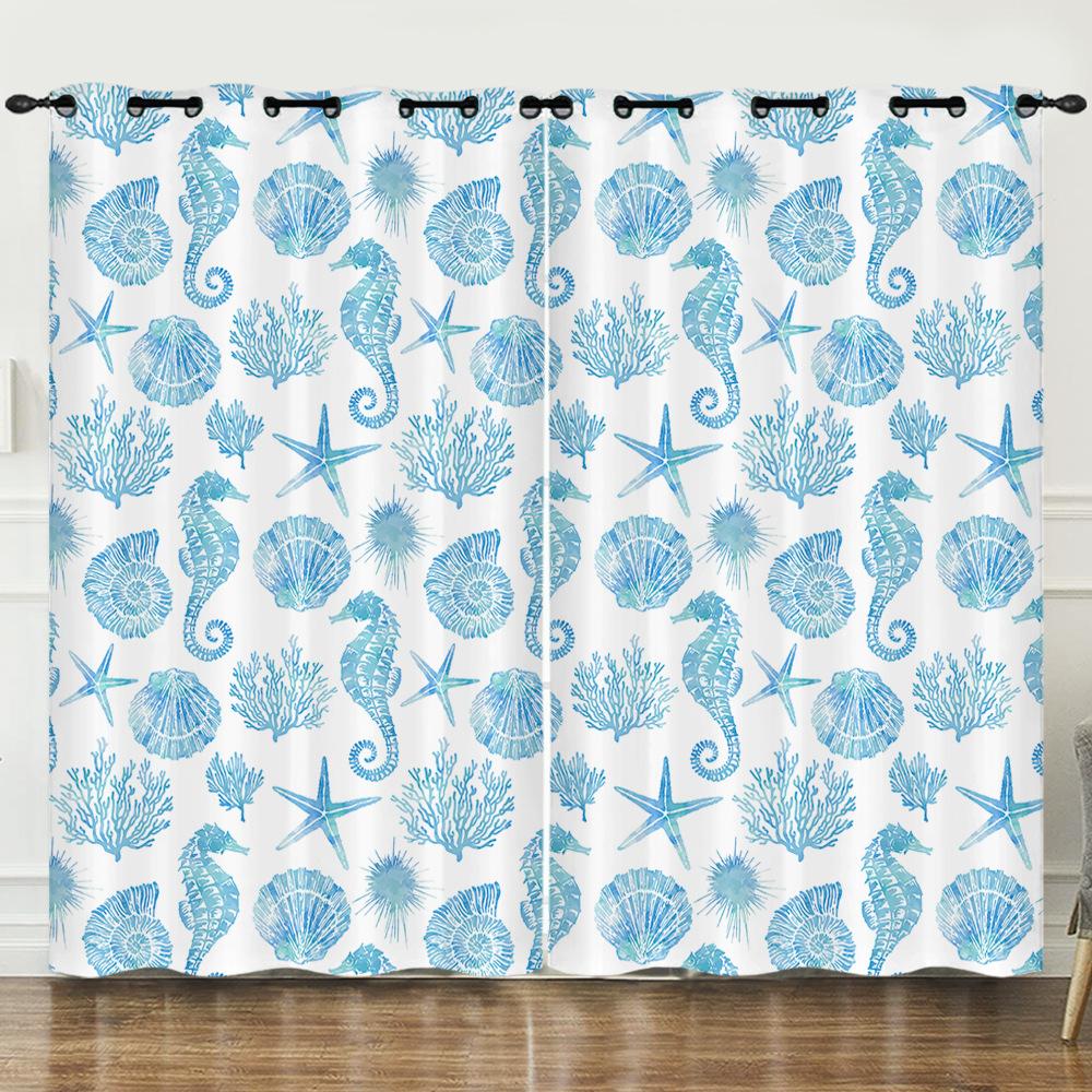 Curtain Cartoon Marine Life Jellyfish 3D Digital Printing Blackout Curtain Punching 2pcs*97cm*114cm*2