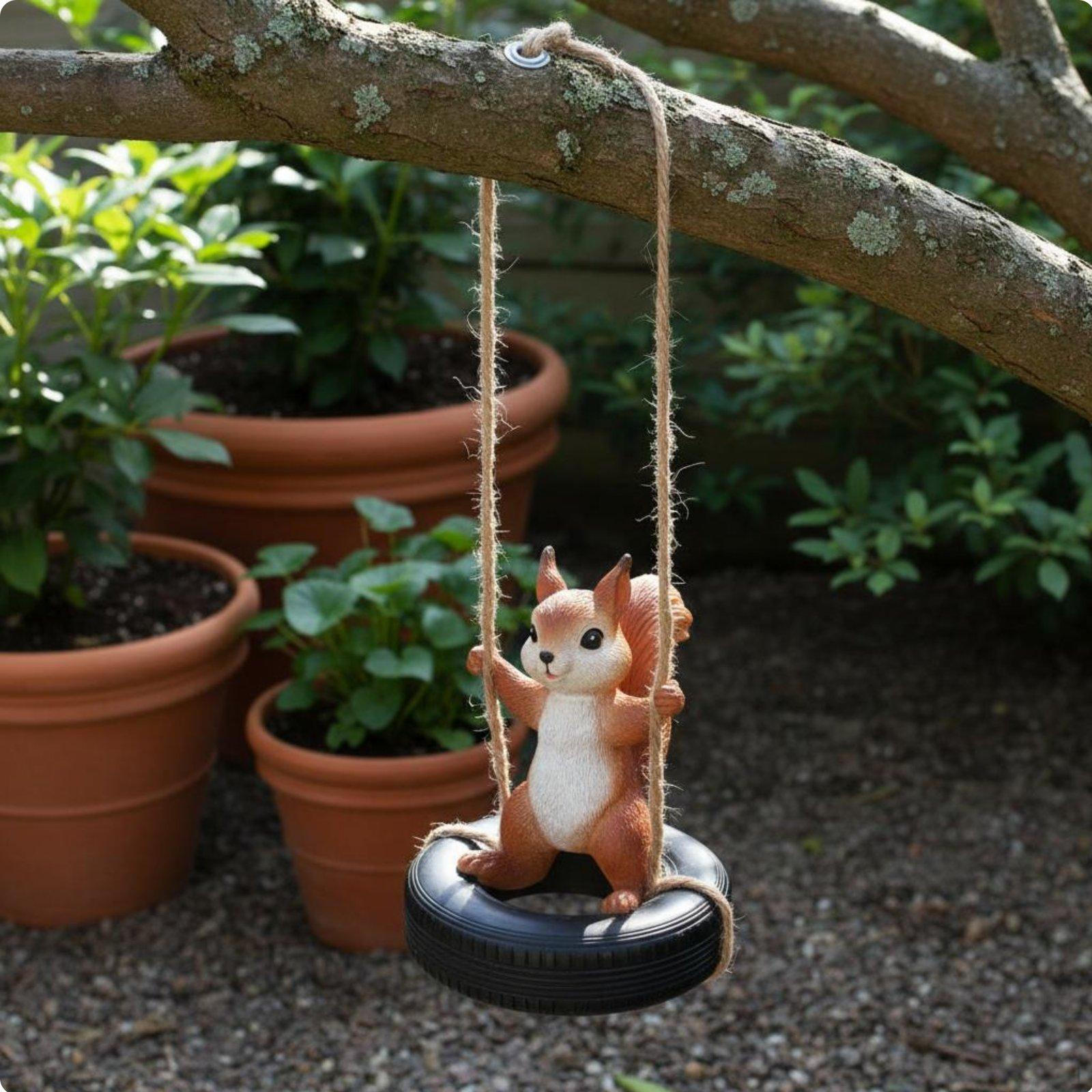 Squirrel Swing Figurine Cute Design Hanging Statue Great Gift Swinging Animal Garden