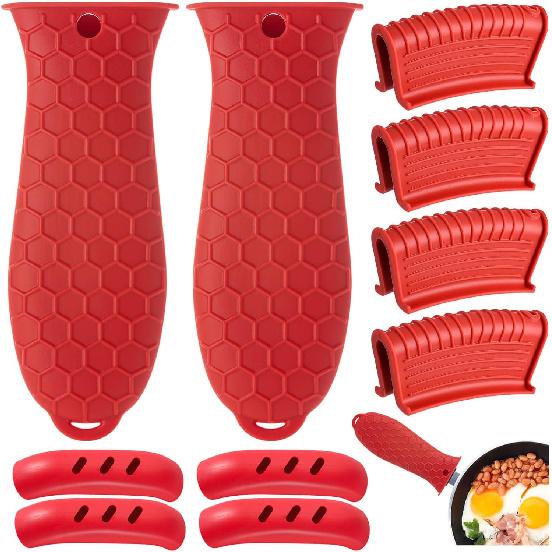Cast Iron Handle Cover, 10 Packs Silicone Pot Holders, Cast Iron Handle Covers Heat Resistant, Non-Slip Pot Handle Covers, for Frying Cast Iron