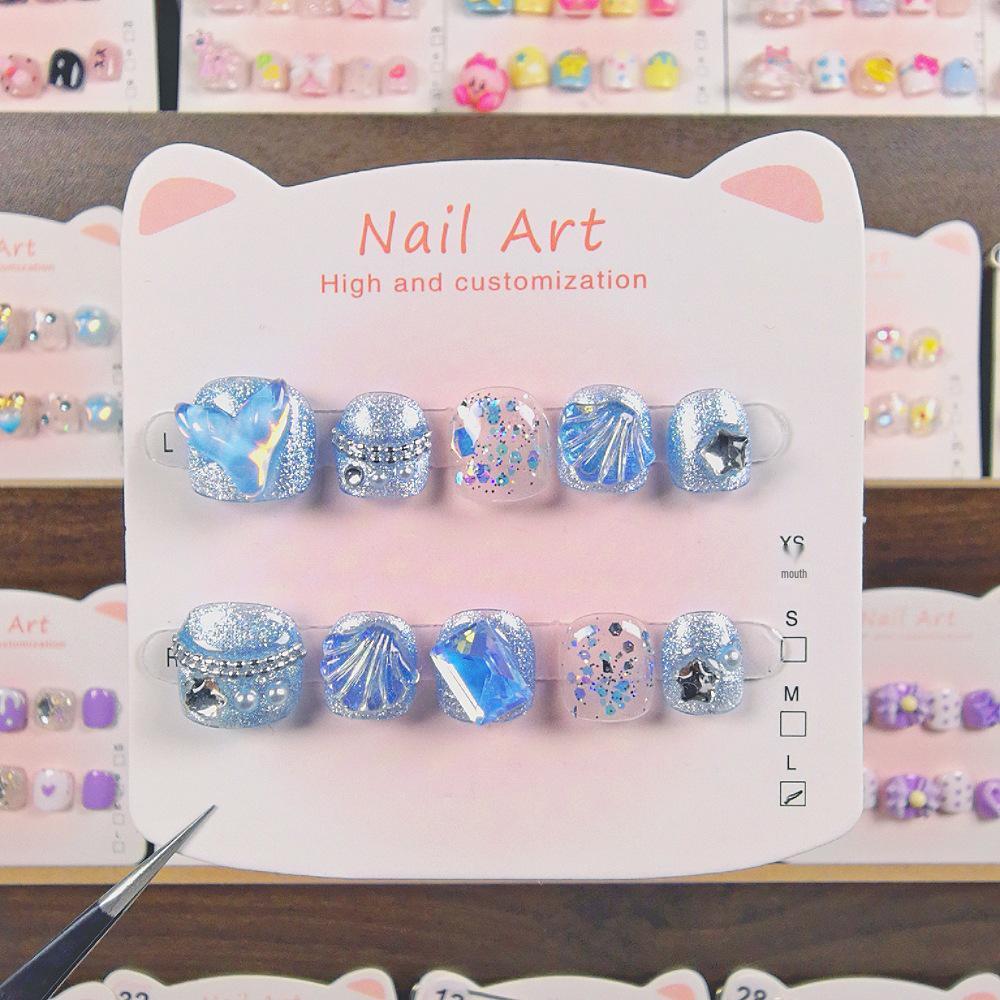 2026 Handmade Wearable Nail Stickers for Kids – Cartoon Cat Eye & Fishtail Designs